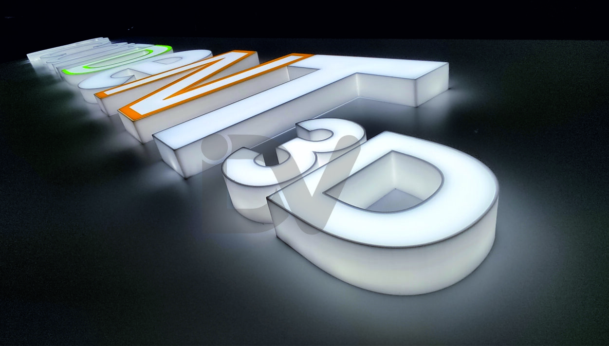 Letras corpóreas iluminadas con impresión 3D